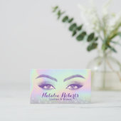 Carte De Visite Lashes & Brows Pastel Holographique Salon de beaut (Debout devant)