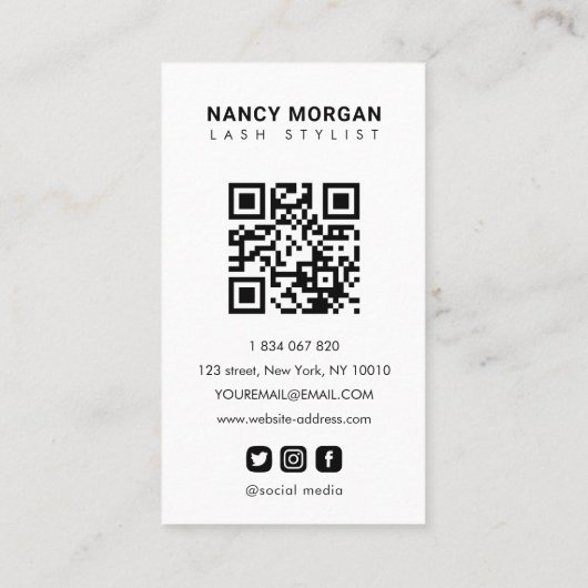 Carte De Visite Lashes Calligraphie Script Photo Collage Qr Code (Dos)
