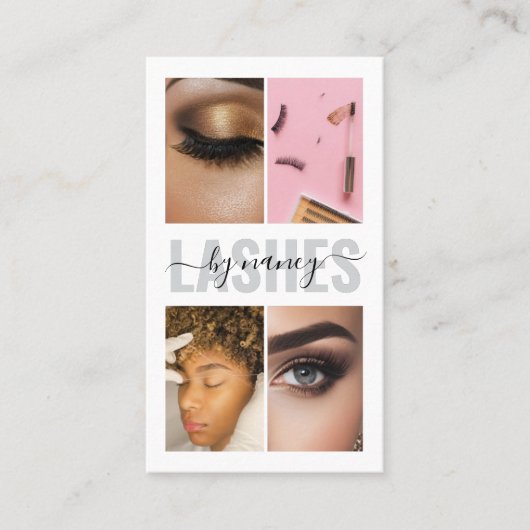 Carte De Visite Lashes Calligraphie Script Photo Collage Qr Code (Devant)