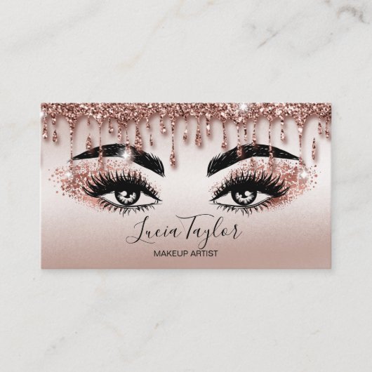 Carte De Visite Lashes de maquillage Rose Parties scintillant or (Devant)
