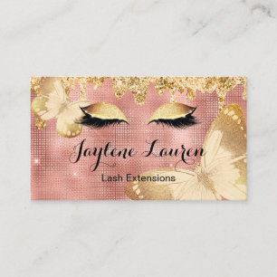 Carte De Visite Lashes D'Or Rose Classique Et Papillons