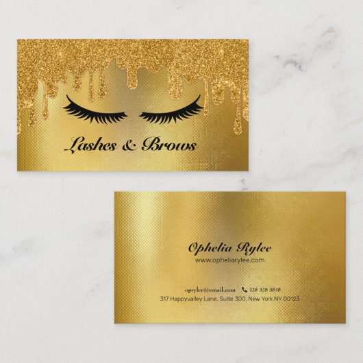 Carte De Visite Lashes et Brows Élégant Script Gold Maquillage Bea (Devant / Derrière)