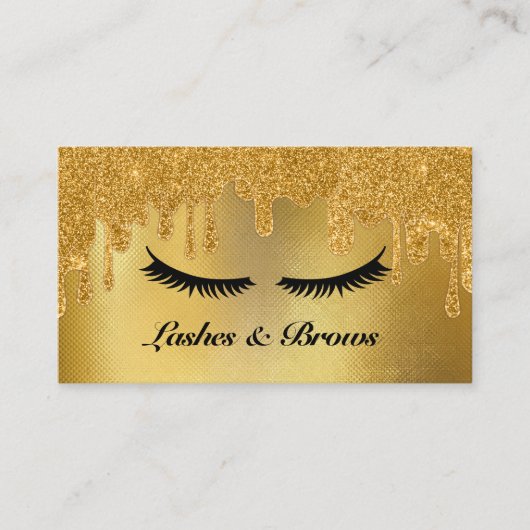 Carte De Visite Lashes et Brows Élégant Script Gold Maquillage Bea (Devant)