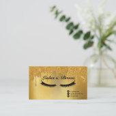Carte De Visite Lashes et Brows Élégant Script Gold Maquillage Bea (Debout devant)