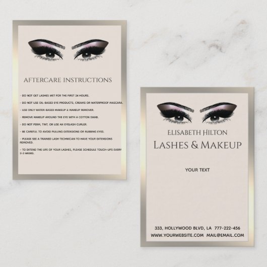 Carte De Visite Lashes Extension Aftercare Instructions luxe (Devant / Derrière)