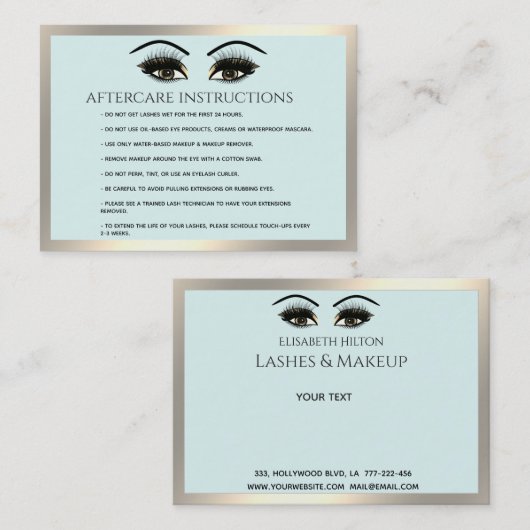 Carte De Visite Lashes Extension Aftercare Instructions luxe (Devant / Derrière)