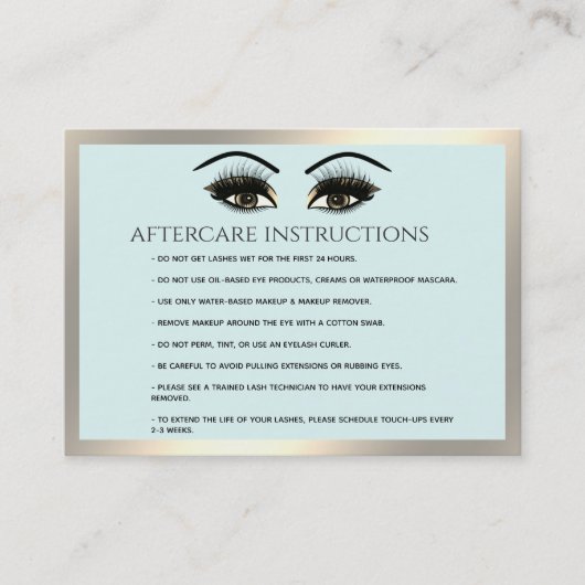 Carte De Visite Lashes Extension Aftercare Instructions luxe (Devant)