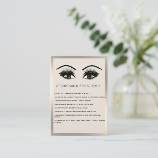 Carte De Visite Lashes Extension Aftercare Instructions luxe (Debout devant)