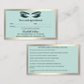 Carte De Visite Lashes Extension Aftercare Instructions luxe (Devant / Derrière)