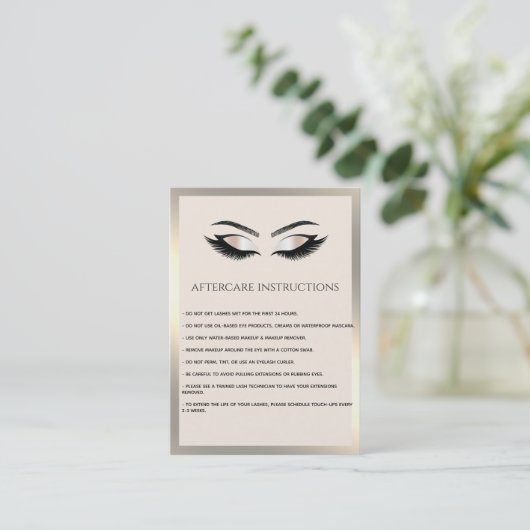 Carte De Visite Lashes Extension Aftercare Instructions luxe (Debout devant)