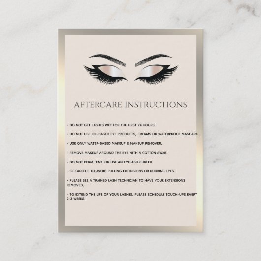 Carte De Visite Lashes Extension Aftercare Instructions luxe (Devant)