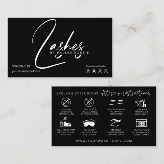 Carte De Visite Lashes Extensions Instructions de post-soins (Devant / Derrière)