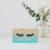 Carte De Visite Lashes Eyelash maquillage Artiste Turquoise & Part (Debout devant)