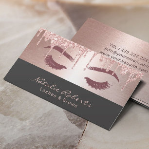 Carte De Visite Lashes Eyelash maquillage Rose gouttes d'or gris