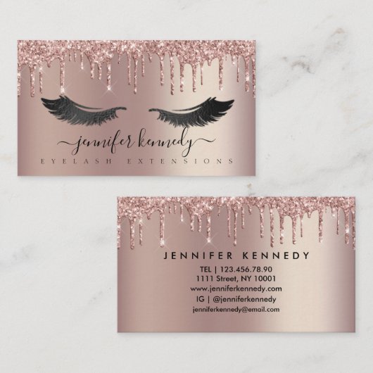 Carte De Visite Lashes Eyelash Parties scintillant Rose or brillan (Devant / Derrière)