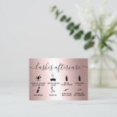 Carte De Visite lashes illustrations de post-soins or rose métal (Debout devant)
