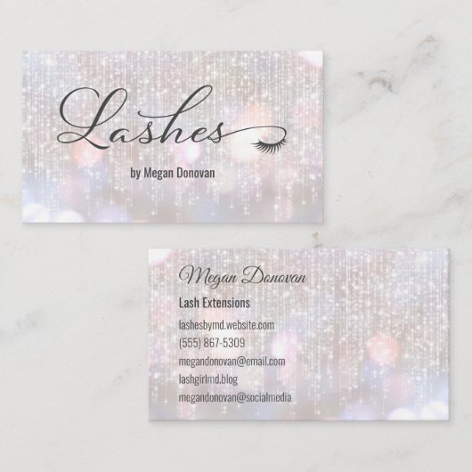 Carte De Visite Lashes Logo Iridescente Bokeh Sparkle (Devant / Derrière)