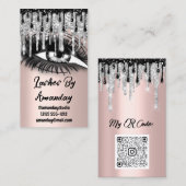 Carte De Visite Lashes maquillage Artiste Drives Rose QR Code Logo (Devant / Derrière)