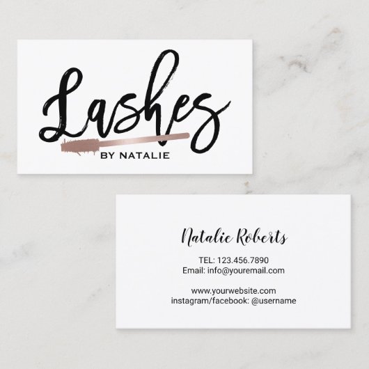 Carte De Visite Lashes maquillage Artiste Élégant Script manuscrit (Devant / Derrière)