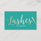 Carte De Visite Lashes Maquillage Artiste Gold Script Moderne Turq (Devant)