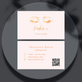 Carte De Visite Lashes maquillage artiste rose QR code