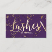 Carte De Visite Lashes maquillage Artiste Typographie Or & Purple (Devant)