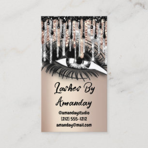 Carte De Visite Lashes maquillage Black Drips QR Code Logo Rose Go