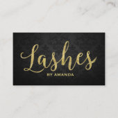Carte De Visite Lashes Or moderne Script élégant Dark Damask (Devant)