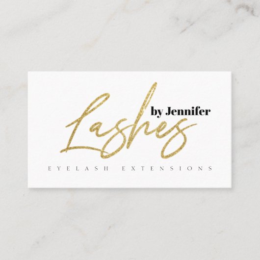 Carte De Visite Lashes Parties scintillant d'or Typographie Script (Devant)