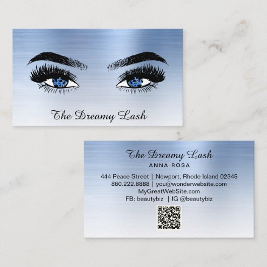 Carte De Visite *~* Lashes QR Brows Extensions BLUE parties scinti (Devant / Derrière)
