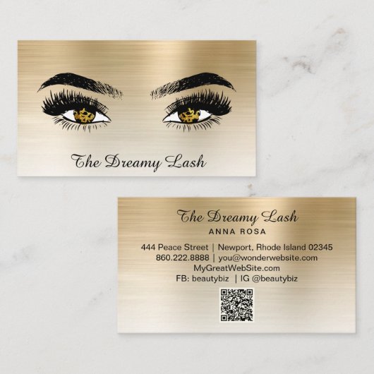Carte De Visite *~* Lashes QR Brows Extensions Gold Parties scinti (Devant / Derrière)
