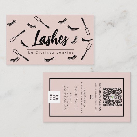 Carte De Visite Lashes rose vif Eyelash Extensions maquillage (Devant / Derrière)