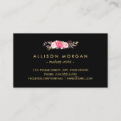 Carte De Visite Lashes Script maquillage moderne Black Gold Floral (Dos)