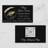 Carte De Visite Lashes Studio Logo personnalisé Qr Code Black Gold (Devant / Derrière)