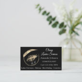 Carte De Visite Lashes Studio Logo personnalisé Qr Code Black Gold (Debout devant)