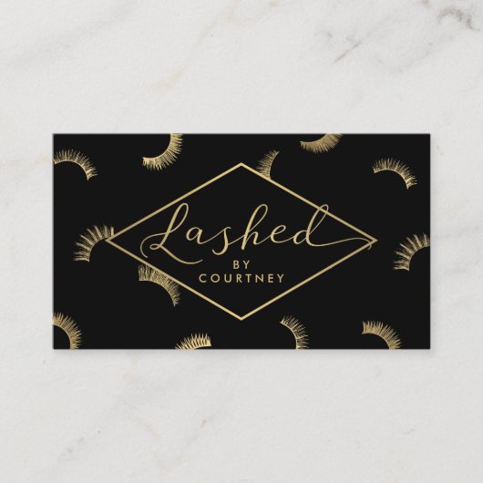 Carte De Visite Lashes texte Motif noir/or (Devant)