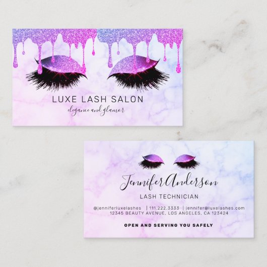 Carte De Visite Lashs d'artiste maquillage à Parties scintillant v (Devant / Derrière)