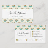 Carte De Visite Latte Art dans de mignons cafés bleus (Devant / Derrière)