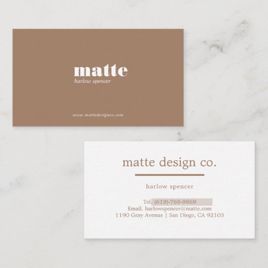 Carte De Visite Latte | Moderne Elegant Minimaliste Professionnel (Devant / Derrière)