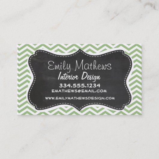 Carte De Visite Laurel Green Chevron Stripes; Chalkboard look (Devant)