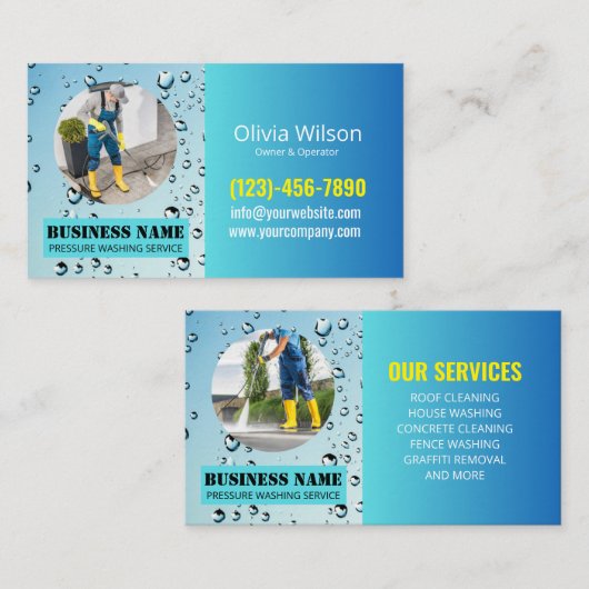 Carte De Visite Lavage de pression Eau Nettoyante Laver (Devant / Derrière)