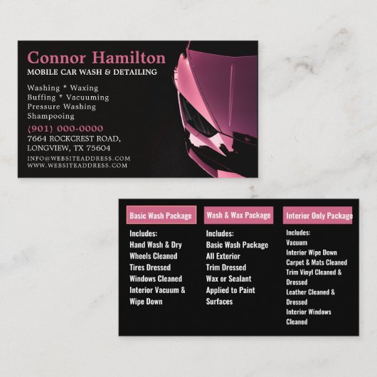 Carte De Visite Lavage de voiture mobile Détail de la pression Lav (Devant / Derrière)