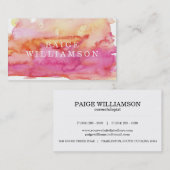 Carte De Visite Lavage rose et orange moderne d'aquarelle (Devant / Derrière)