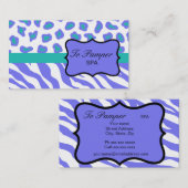 Carte De Visite Lavande, Blanc, Zèbre Turquoise & Peau Cheetah Per (Devant / Derrière)