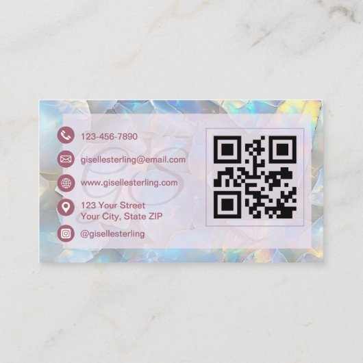 Carte De Visite Lavande de code QR en pierre opale violet Iridesce (Dos)