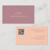 Carte De Visite Lavande De Code QR Et Monogramme Élégant De L'Apri (Devant / Derrière)