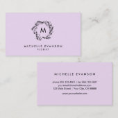 Carte De Visite Lavande de monogramme et couronne florale noire (Devant / Derrière)