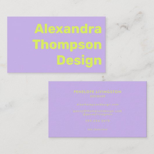 Carte De Visite Lavande Lumineuse Moderne Chartreuse Gras Simple (Devant / Derrière)