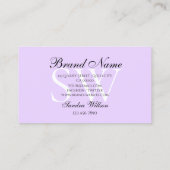 Carte De Visite Lavande Pastel Blanc Moderne avec Initiales (Dos)