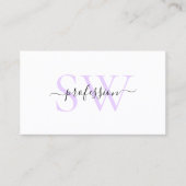 Carte De Visite Lavande Pastel Blanc Moderne avec Initiales (Devant)
